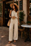 Linen Look Blouse & Elastic Waist Trousers Double Set