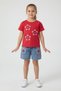 Red Floral Embroidered T-Shirt and Jean Shorts Girls' 2-Piece Set 24056