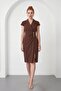 Women's Brown Double-Breasted Collar Button Detail Midi Event Dress - 2
