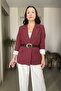 Belted Linen Striped Lined Blazer Jacket - 2