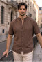 Hakim Collar Muslin Fabric Short Sleeve Shirt - Brown - 5