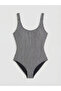 Black Stitched Padded Striped Women's Swimsuit