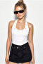 Women's White Bird Eye Detailed Halter Neck Blouse 1060 60286248 - 2