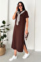 Women's Loose Cut Basic Maxi Dress with Slit Detail and Scarf