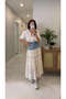 Raks Beige Denim Lace Detailed Lined Skirt