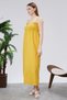 Cotton Long Summer Women's Dress with Shoulder Straps and Gathered Details - 3