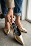 Dion Gold (3 cm Heeled) Pointed Toe Heeled Ballerinas - 8