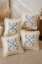 4-Piece Blue and White Daisy Printed Decorative Throw Pillow Cover 100% Cotton Ruffled 45X45 cm