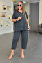 Women's Sequin Sequin Detailed V-Neck Short Sleeve Large Size Two-Piece Set
