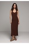 Slim Fit Plain Women's Brown Strap Dress - 3