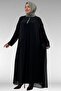 62016 Plus Size Sandy-Chiffon Dress with Stone Detail - Black - 5