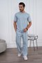 Men's Summer Blue Tracksuit Set Oversize T-Shirt Elastic Lace-Up Baggy Pants - 4