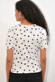 Women's Drawstring Detailed Short Sleeve Polka Dot Blouse 945 - A.White - 6