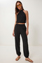 Halter Neck Blouse Pants Crinkle Set Lfw0027 Black - 2