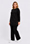 Women's Plus Size Black, Stone Detailed and Side Decorative Buttoned Long Tunic, Elastic Waist Pants, Tracksuit Set 65N39496 - 6