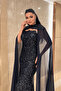 Sequin Fabric Cape Detailed Evening Dress - Dark Blue - 4