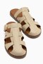 Marii Beige Genuine Leather Women's Slippers with Buckle Detail - 5