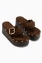 Arla Brown Suede Buckle Detailed Wedge Heeled Women's Slippers - 3