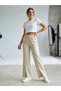 Women's Linen Blend Slit Detailed 50% Viscose 40% Cotton Wide Leg Pants - 7