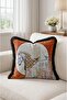Abstract Pattern Fringed Cushion Cover with Horse and Bird Figures - Orange Bohemian Cover - 5
