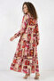 Women's Hakim Collar, Gathered Waist, Patterned Viscose E. Orange Hijab Dress - 8