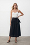 Women's black tie-waist zippered lined midi poplin skirt alc-x15519 - 3
