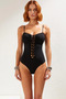 Women's Swimsuit Regular Square Neck Thin Straps Sleeveless Ribbed Lace-Up Detailed Underwireless Covered Raschel Knitted - 4