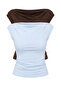Women's Blue Brown Degaje Collar Side Gathered Detailed Lycra Double Blouse 6157 60286227