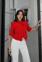 Red Short Sleeve Crop Blazer Jacket - 504368 - 2