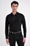 Comfort Fit Cotton Zippered Polo Collar Long Sleeve Black T-Shirt Ts 919 - 4