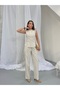 Women's Beige Vest and Pants Double Linen Set - 2