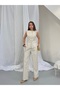 Women's Beige Vest and Pants Double Linen Set
