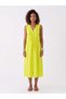 Women's Yellow Waist-Tie Viscose Dress with Button Detail