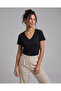 Women's V-Neck Blouse Modal Fabric Soft Textured Relaxed Fit T-Shirt - 2