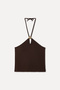 Women's Brown Fitted Tie-Up Sleeveless Blouse