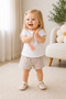 Baby Girl 100% Cotton Heart Detailed T-Shirt and Jean Shorts 2-Piece Set - White Cream 6-24 Months - 2