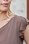 Women's Silky Textured Flexible Modal Fabric V-Neck Buttoned Sleeves Flounce Blouse-Coffee - 5
