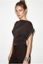 Women's Bitter Coffee Boat Neck Eyelet Studded Side Gathered Waist Fitted Draped Blouse 36003 60286276 - 5