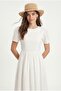 Women's Blair Scallop Embroidered Lined Short Sleeve Long Woven White Dress - 2