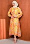 Orange Patterned Collar Buttoned Dress - 4
