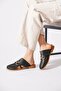 Holer Women's Genuine Leather Slippers with Side Open Buckle, Black Skin - 2
