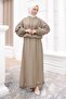 Khaki Elastic Sleeve Zippered Jacket and Skirt Set - 3