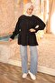 Black Buttoned Sleeve Elastic Waist Drawstring Modal Woven Shirt - 3