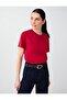 Red Short Sleeve Crew Neck Modal Knitted T-Shirt - 4