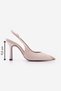 Women's Stiletto Pointed Toe Classic Heeled Shoes with Gold Metal Buckle on the Front and Open Back Karima Powder Satin - 3