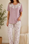 24884-Nena Front Open Robe Short Sleeve 100% Cotton Holly Pajama Set - 4