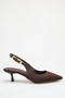 Women's Buckle Open-Back Heeled Shoes Bitter Brown Satin (5.5 cm) - 6