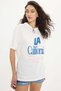 Women's oversized wide cut 100% cotton crew neck short sleeve printed white t-shirt - 3
