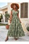 Women's Maxi Length Patterned Summer Jersey Dress with Elastic Detail at the Waist - 2
