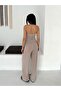 Set - Asymmetrical cut, ruched, slit-detail strapless-neck top. Pants with elastic waistband. - 8